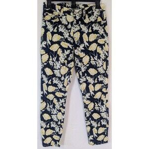 7 For All Mankind Floral Skinny Jeans 28 Navy Yellow Ankle Crop Made in USA